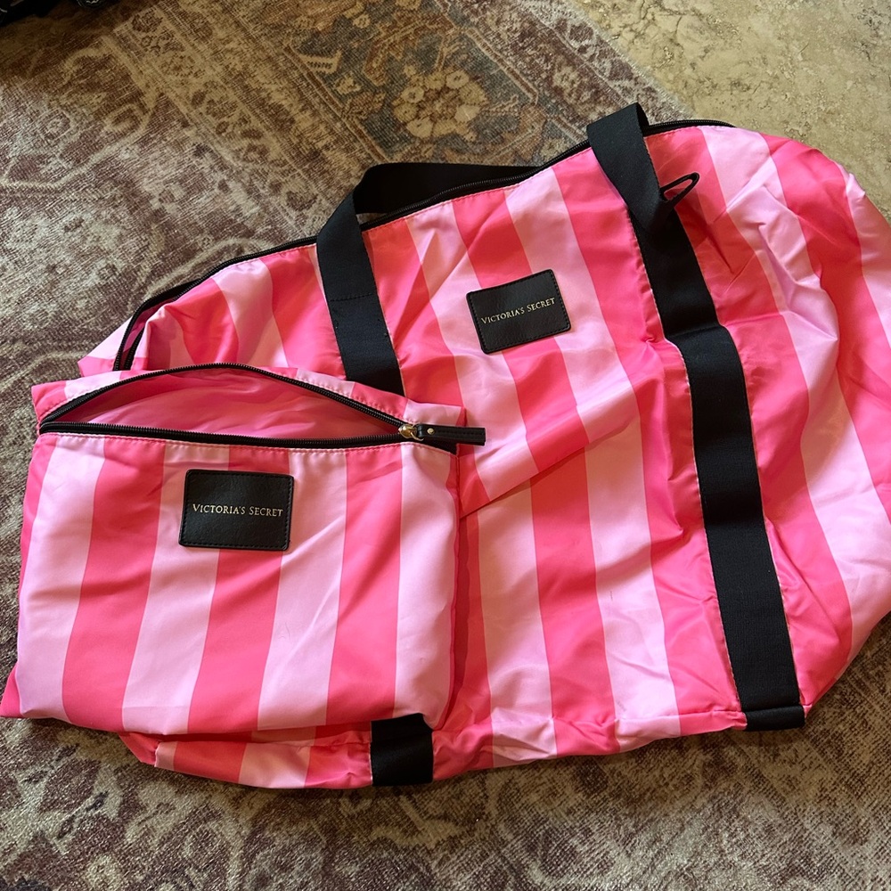 Victoria's Secret Pink and Black Travel Bag Set
